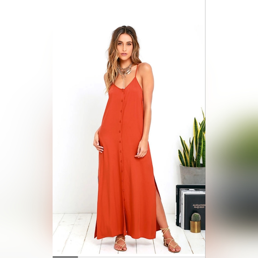 M Lulus Friday I'm in Love Burnt Orange Maxi Dress